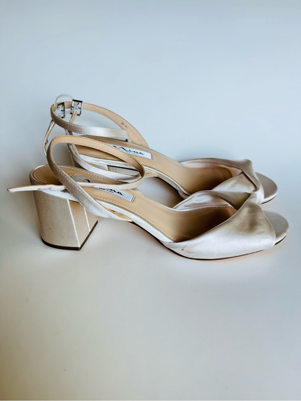 Nina Ivory Satin Block Heel Slingback Sandals
